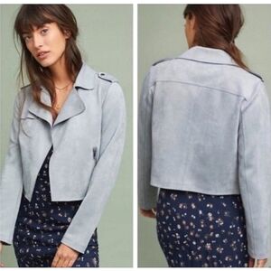 Anthropologie Faux Suede Blue Expressway Moto Jacket Size Medium Blue/Gray